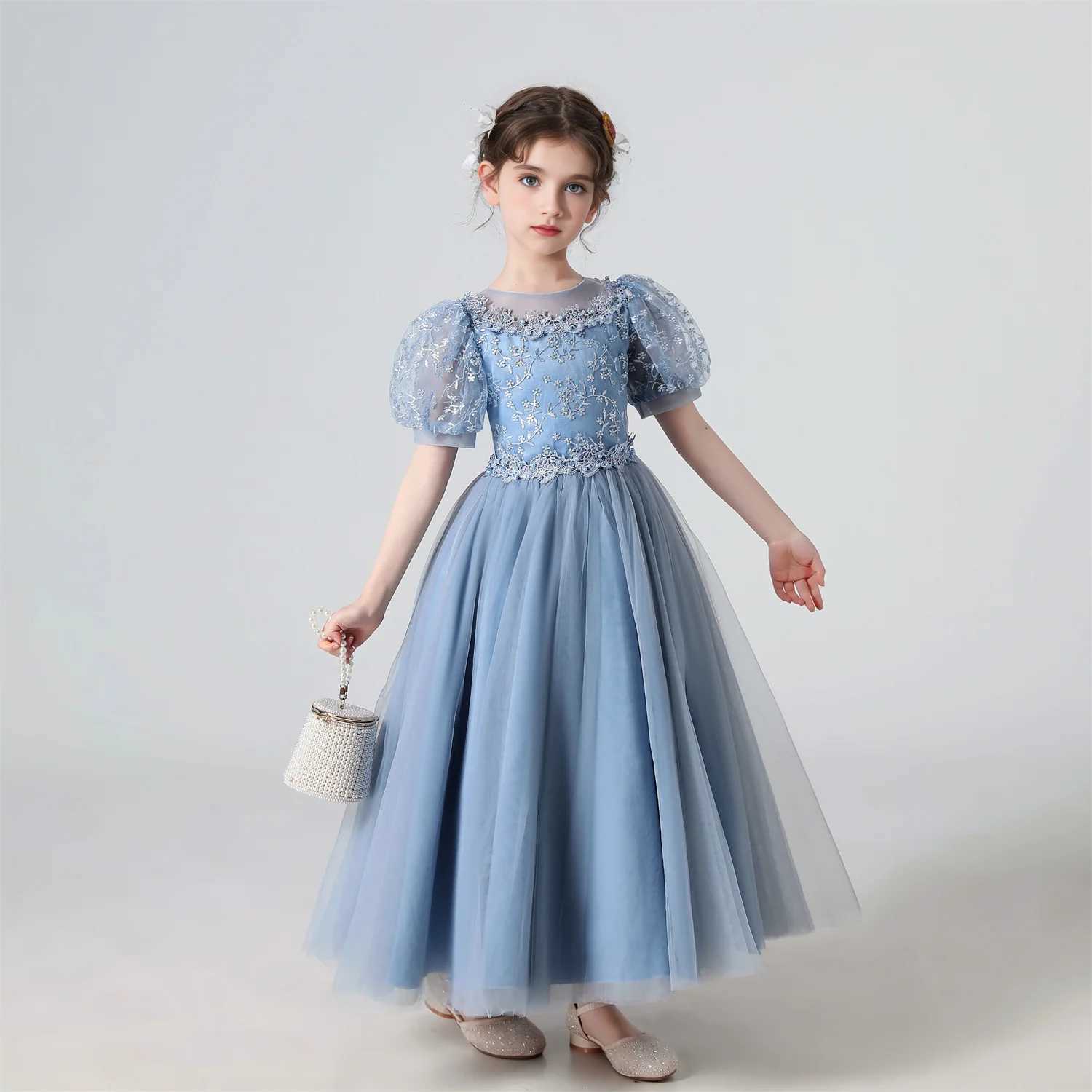 Girl Flower Dress Lace Embroidered Wedding Princess Dress Host Performance Costume Gown Christmas Party Evening Dresses Z250904