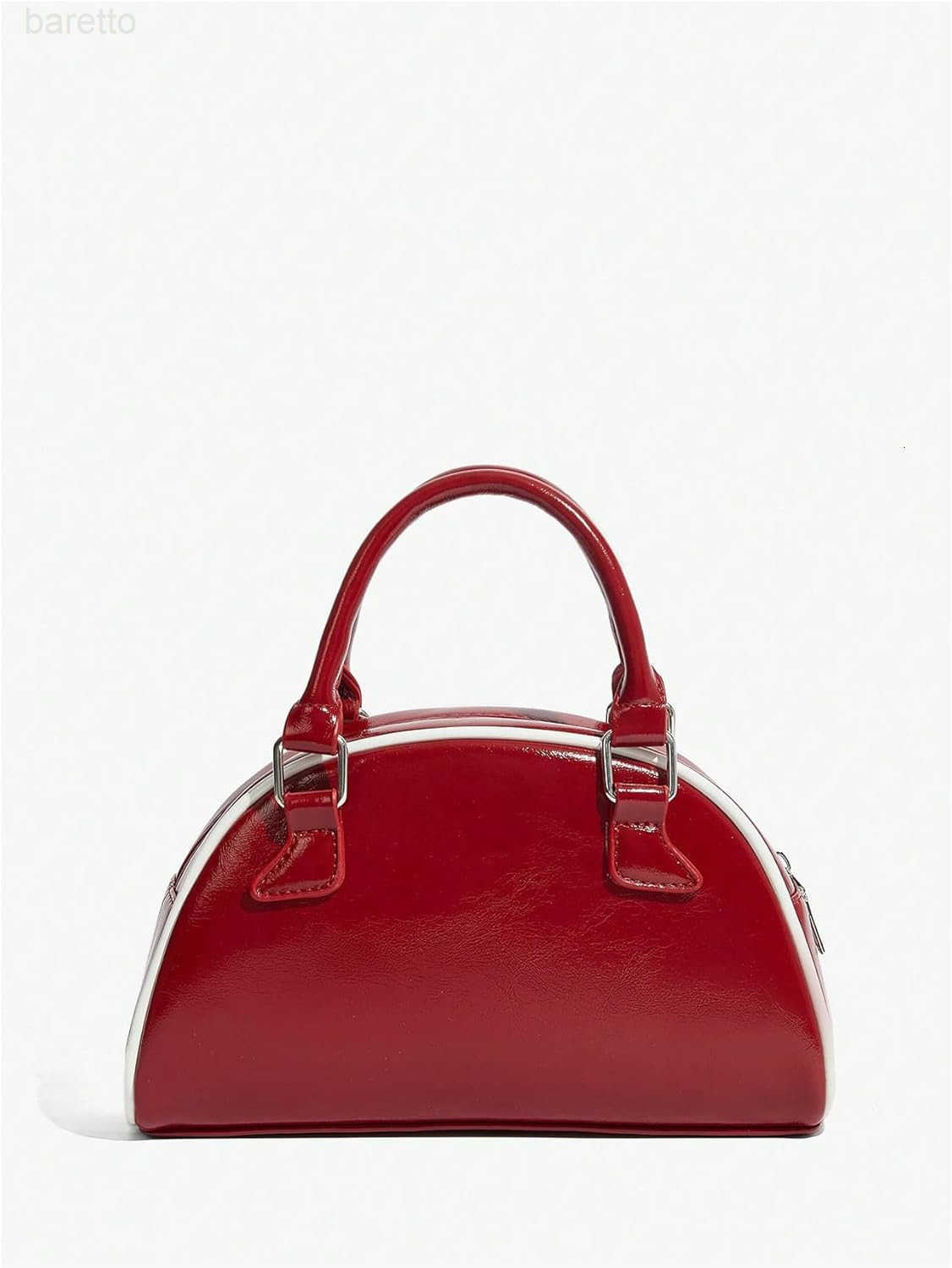 Womens Colorblock Zipper Handle Bowling Bag Purse Leather Clutch Handbags M250904