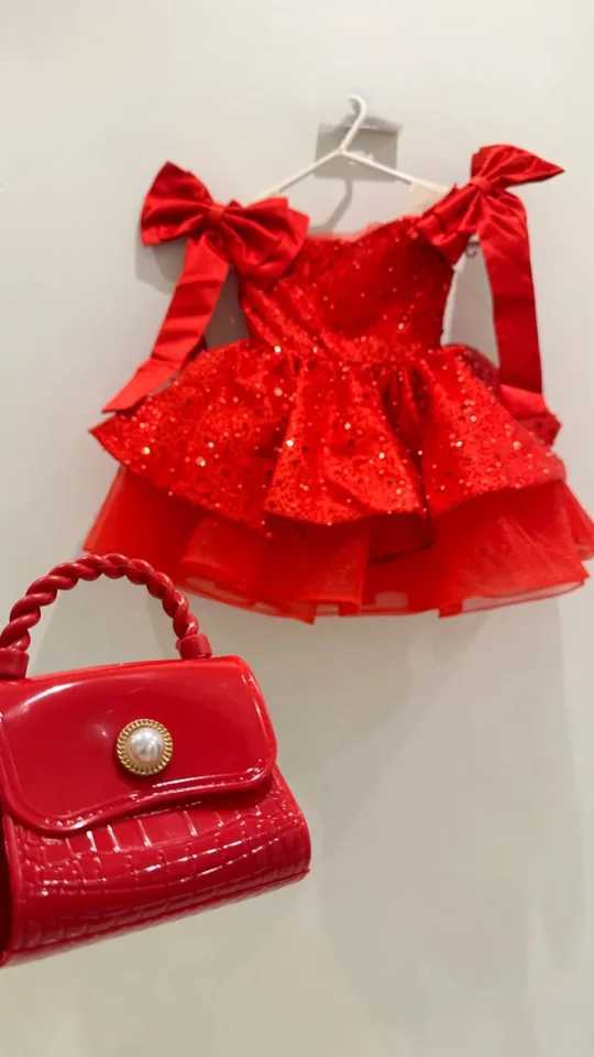 2024 New Christmas Childrens Dress Flower Wedding Sequin Princess Skirt 2-10 years old Red Girl Dress Spot Z250904