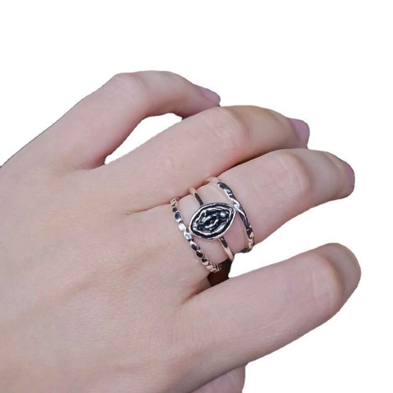 Ring Set New Black Flower Eye Women's Rights Independence Declaration Ring Three-Piece Set Vintage Style