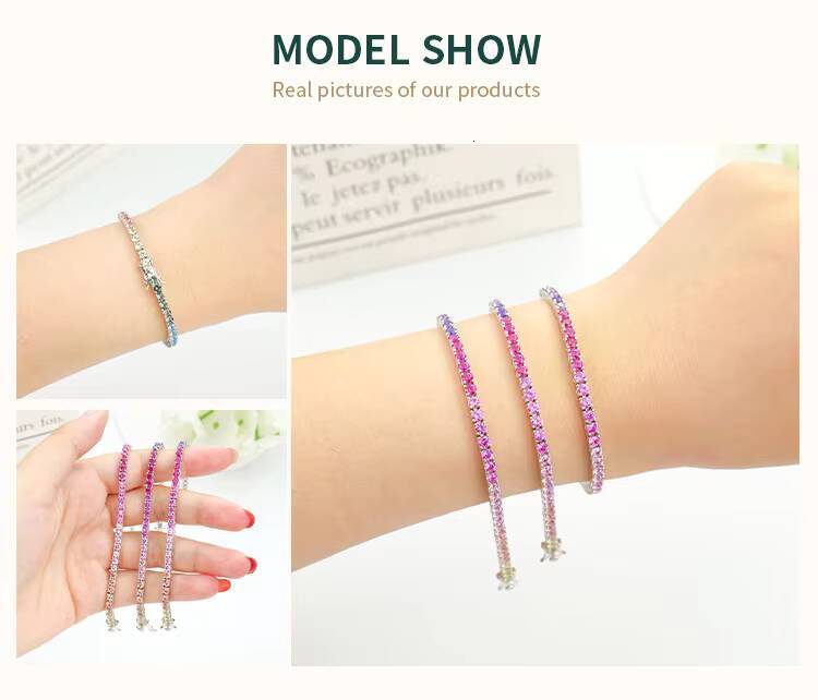 3mm Iced Out Rainbow Tennis Bracelet 925 Silver Colorful Stones Hip Hop Jewelry White Gold Plated 925 Sterling Silver Jewelry