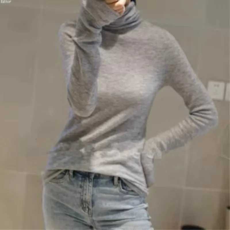 Worsted micro transparent cashmere sweater womens turtleneck slim wool base sweater knitting fallwinter new model M250904