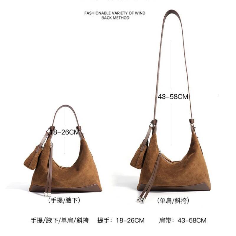 Suede Women Retro Designer Handbags Cowhide Leather Shoulder Crossbody Bags with Small Bag Adjustable Strap Winter New