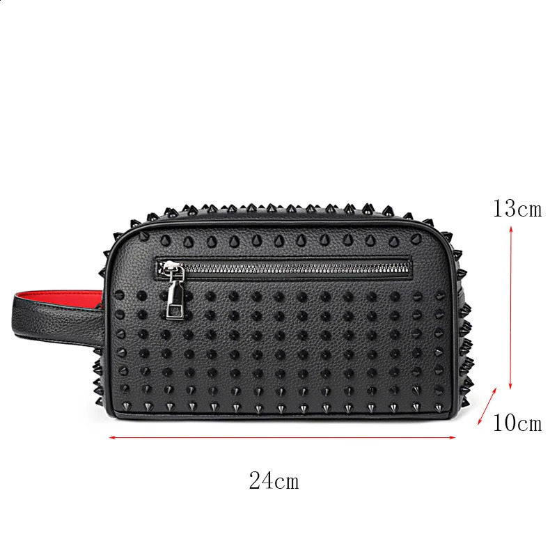 Fashion Rivet n Men Bag High Quality PU Leather Clutch Bags Money Purse For Cyberpunk Style Waist Strap Wallets Sac 250903