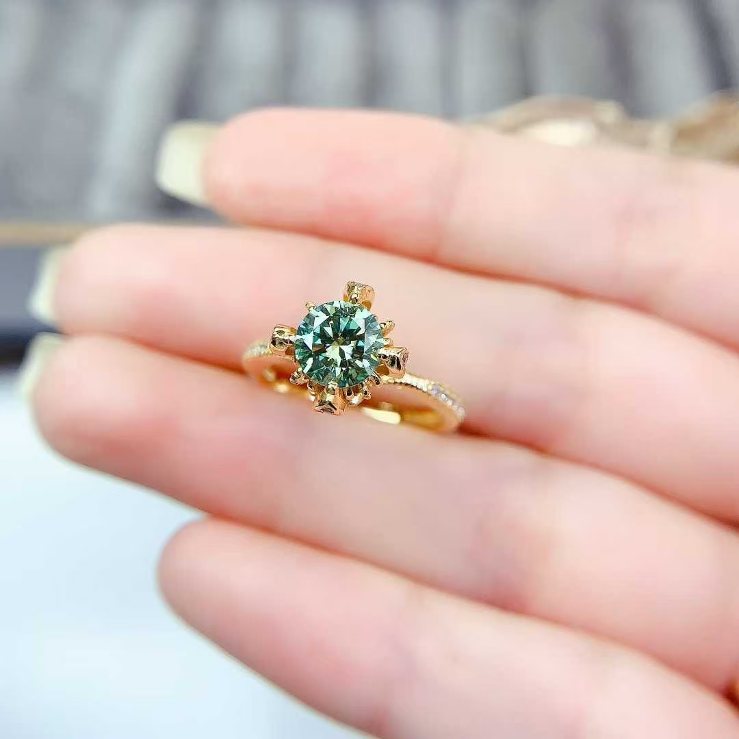 Green moissanite ring 1ct VVS grade moissanite jewelry with certificate 925 silver engagement ring for women