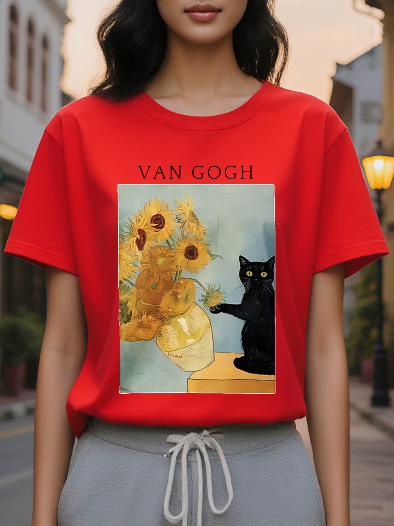 Women's Inspired Pink T-Shirt Translucent Round Neck Short Sleeve Top Printed with Sunset Starry Night Letters Casual