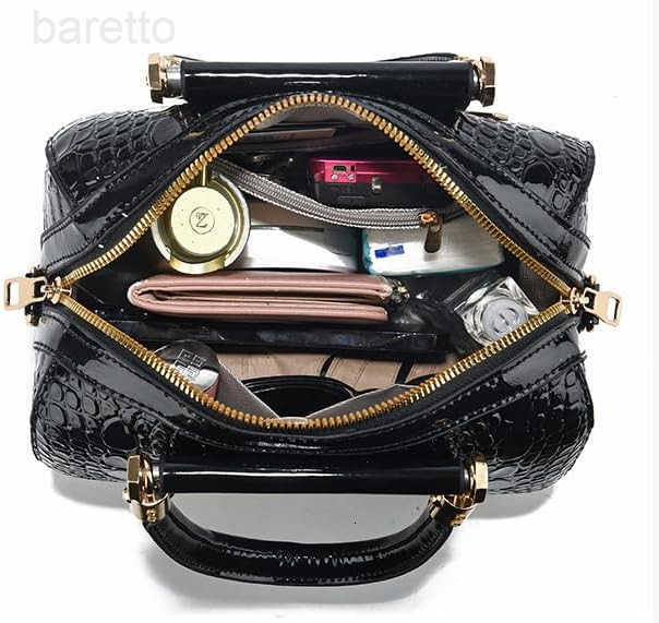 Small Crocodile Patterned Duffle Bag for Women with Double Top Handle and Adjustable Cross Body Shoulder Strap M250904