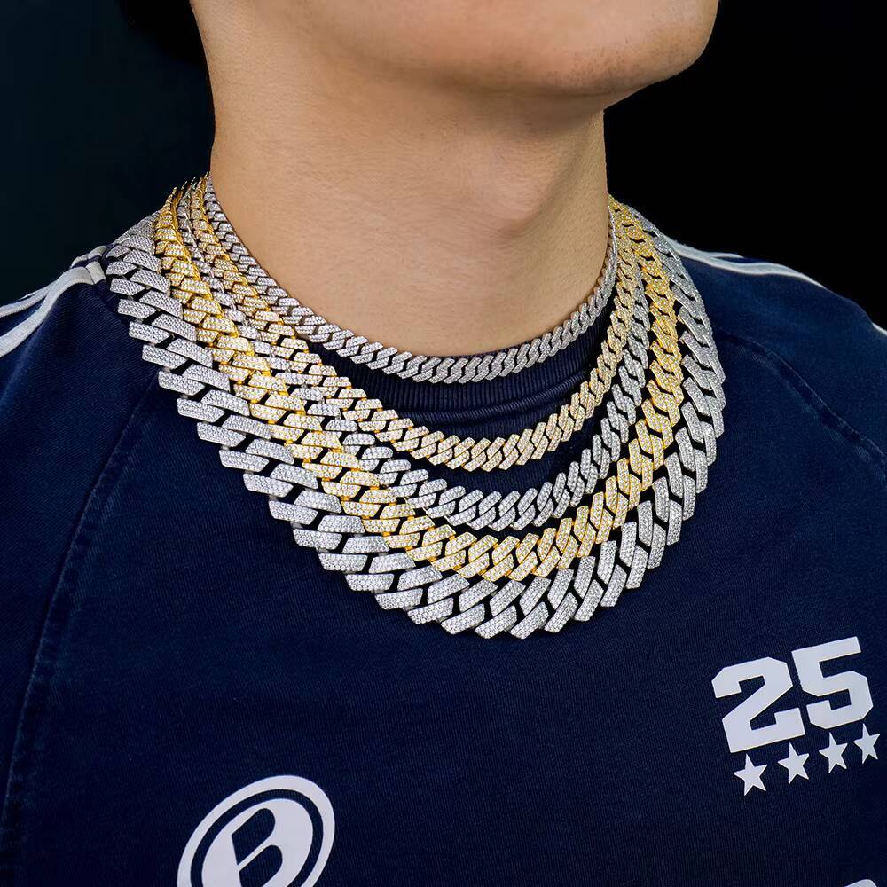 Wholesale Hiphop 10mm Square Sharp Shape 925 Silver Miami Men Iced Out Vvs Diamond Moissanite Cuban Link Chain Necklace for Men