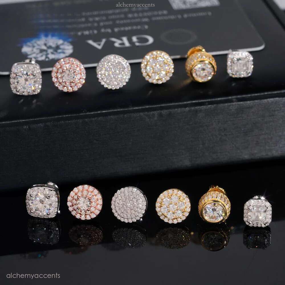 High Quality Sier Men Women Stud Fine Jewelry Hip Hop VVS D Color Moissanite Earrings Screw Back