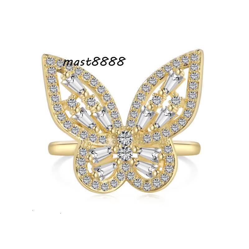 Unisex 925 Silver Zircon ButterflyShaped Opening Ring 18K Rhodium Plated Diamond Set for Weddings Engagements Parties Gifts