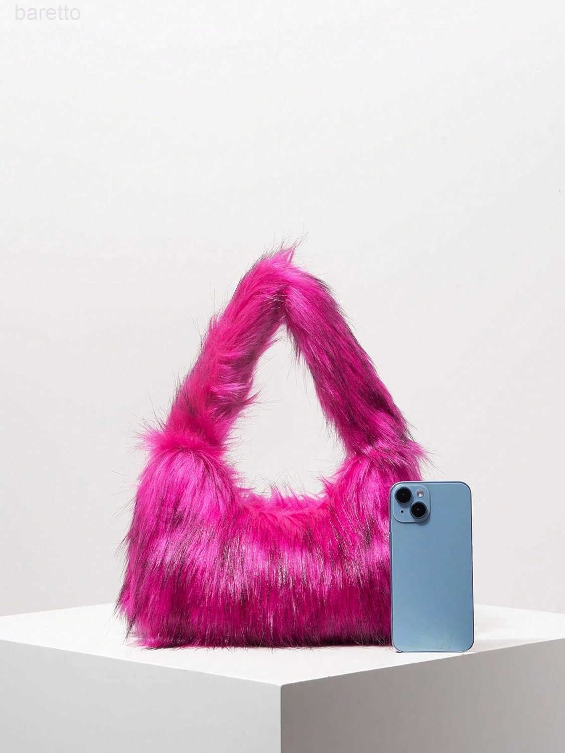 Womens Fuzzy Faux Fur Crescent Shoulder Bag Plush Purse Underarm Handbag Hobo Tote M250903