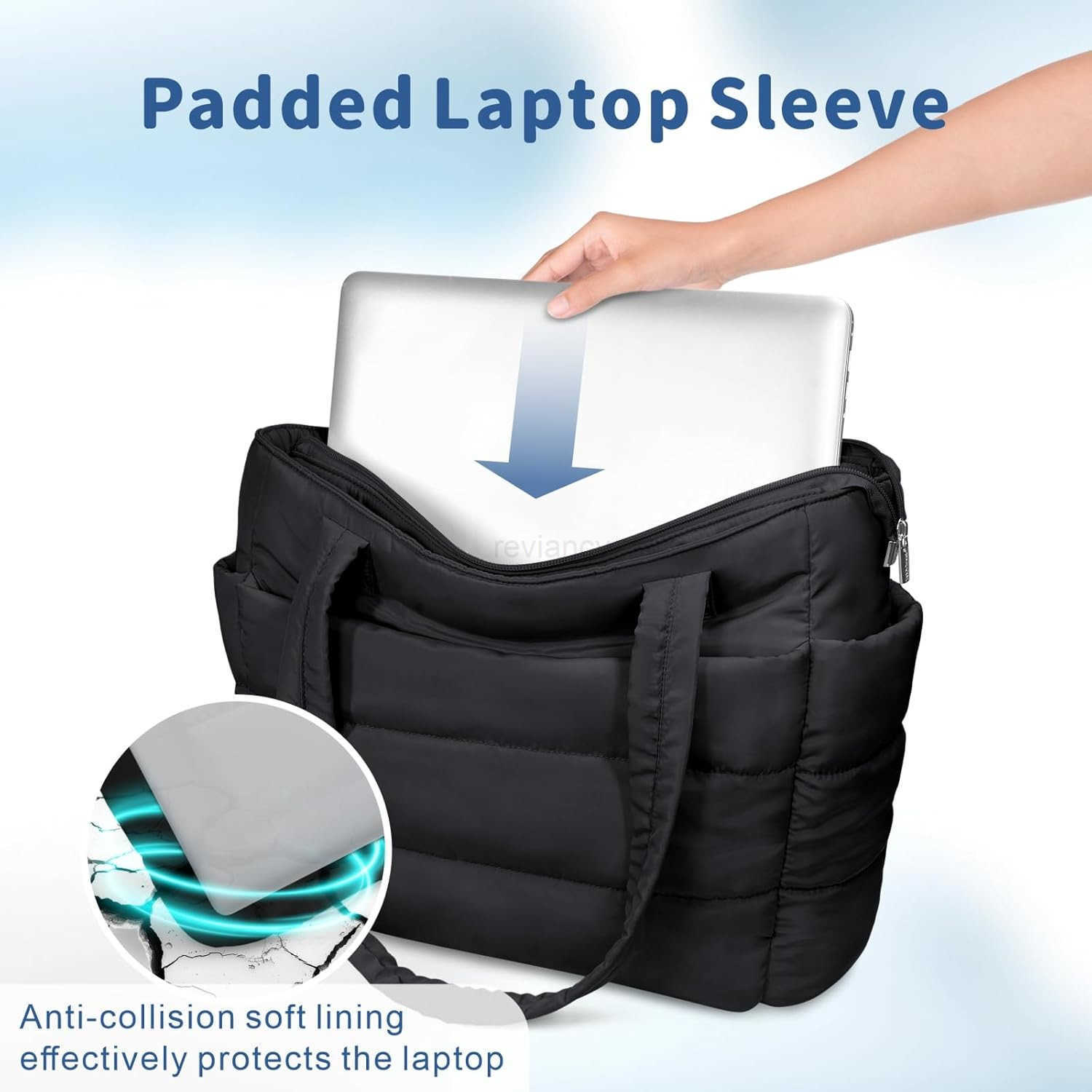 Tote Bag for Women Lightweight Puffy Handbag with Compartments Quilted Shoulder Bag for Work Travel GymW250904