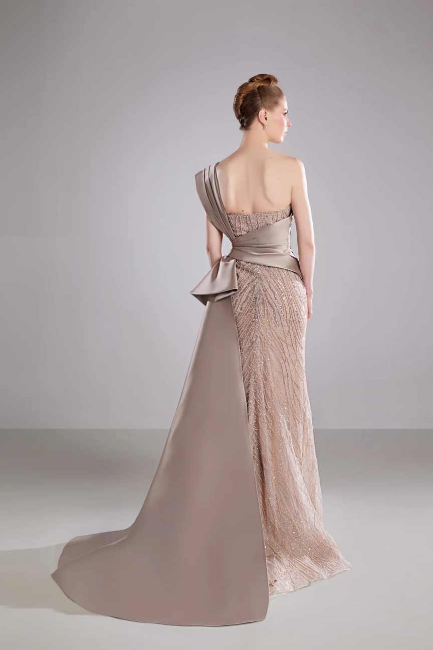 Sparkly Tassels Crystal Strapless Champagne Dress Draped Satin Mermaid Wedding Party Gown Vestidos Customized