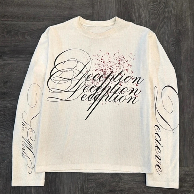 Y2K pure cotton n letters fashion American long sleeve retro high street hiphop rock mens tops casual 250903