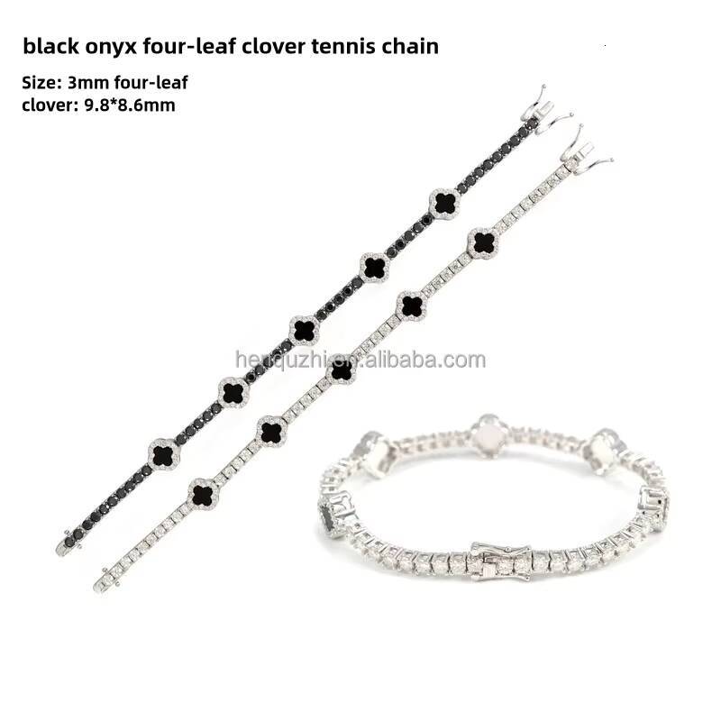 Wholesale Price 3MM 925 Sterling Silver Tennis Bracelet VVS Diamond Moissanite Lucky Clover Elegant 3D Design