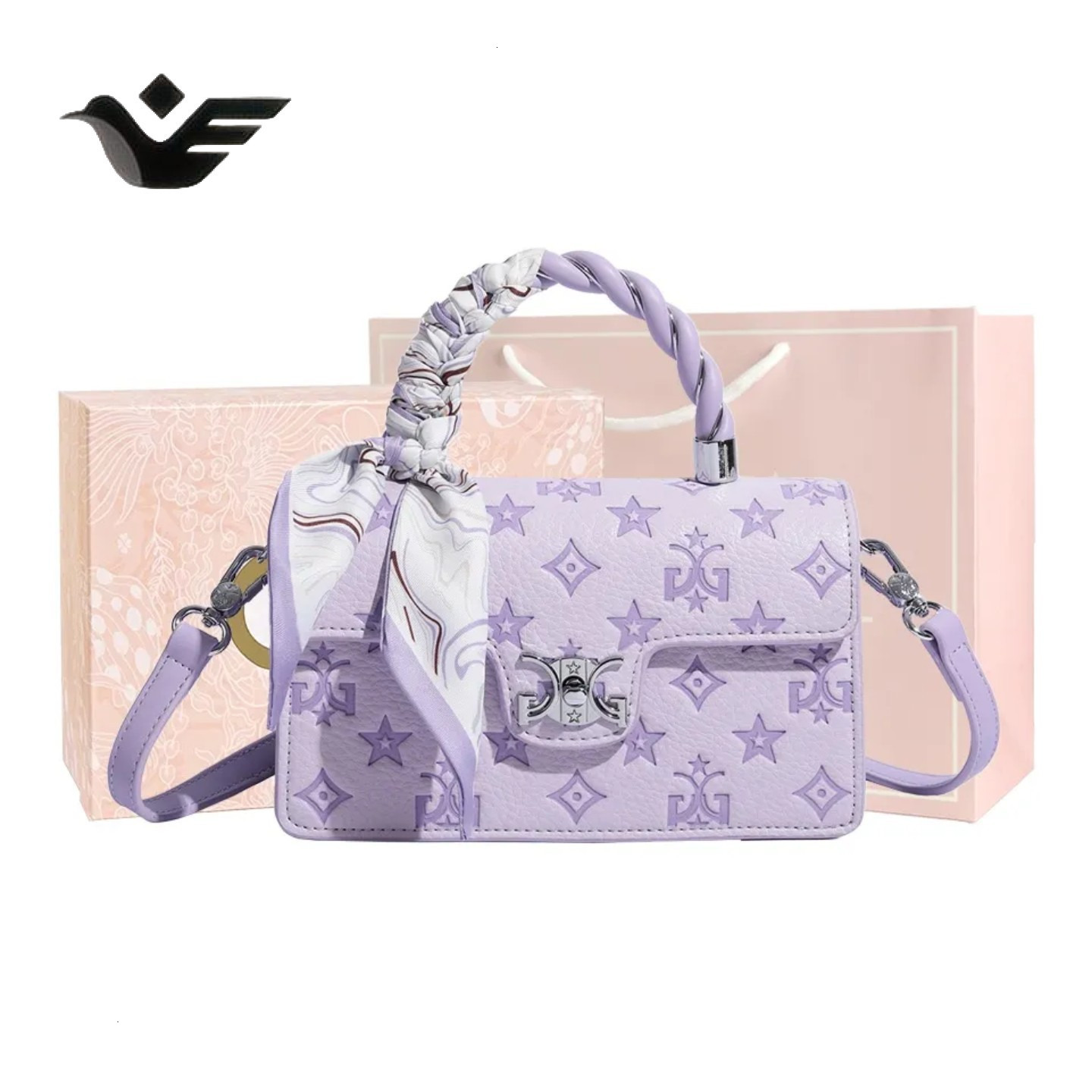 Feiyan Free Shipping New Designer Bag Luxury Shopping Bag High-end Light Luxury Printed Small Square Bag Trend Purple Stylish Single Shoulder Messenge