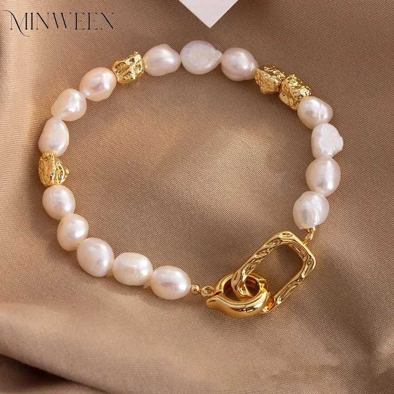 Natural Baroque Freshwater Pearl Bracelet Elegant Gold Color Charms Bangles for Women Luxury Personality Jewelry Y250904