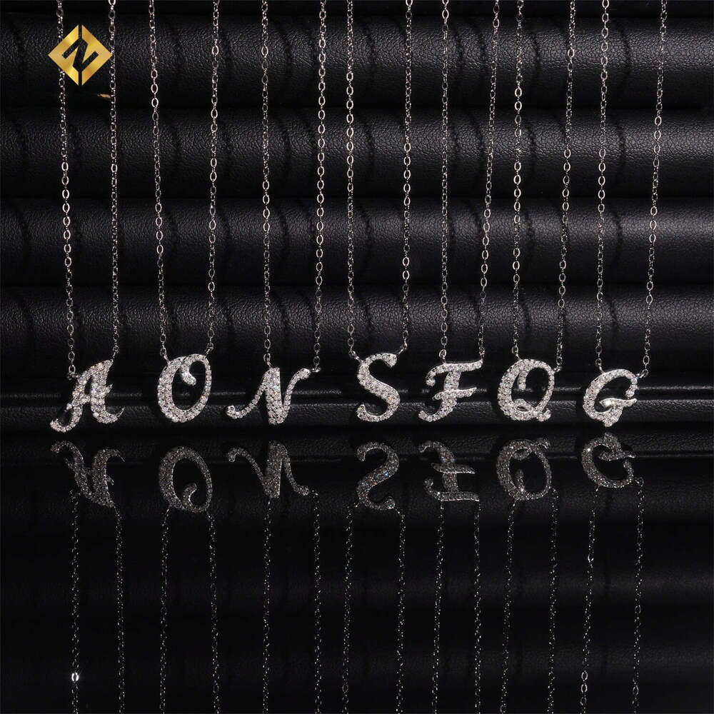 Iced Out Pendant Hip Hop Jewelry Sier Initial VVS Moissanite Letter A-Z Chain Necklace for Men and Women