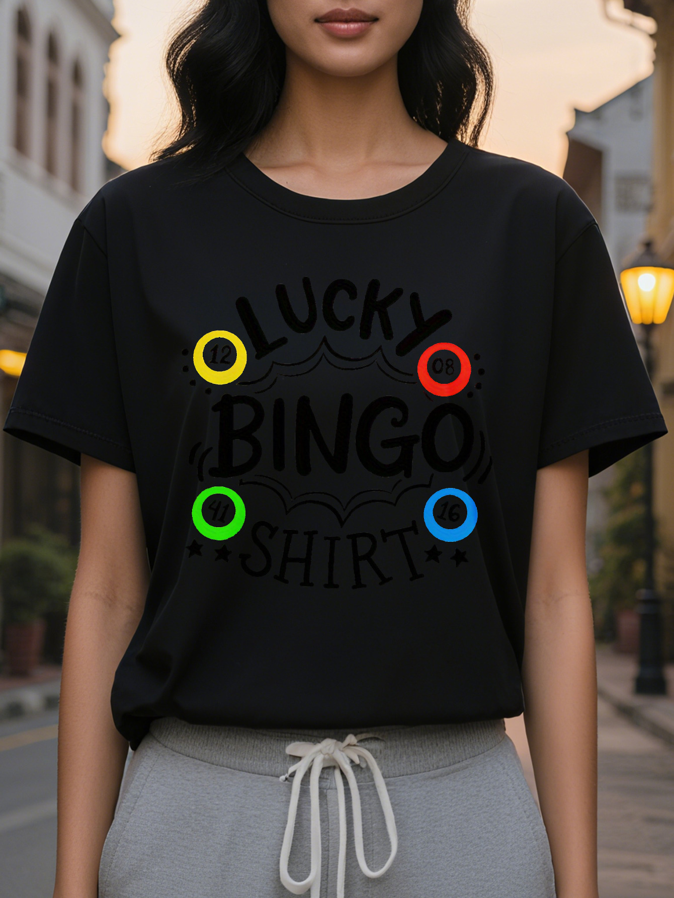 100% Women's Lucky Hundred Figures Printed T-shirt Cotton Elastane Knitted Cloth Summer and Spring Casual