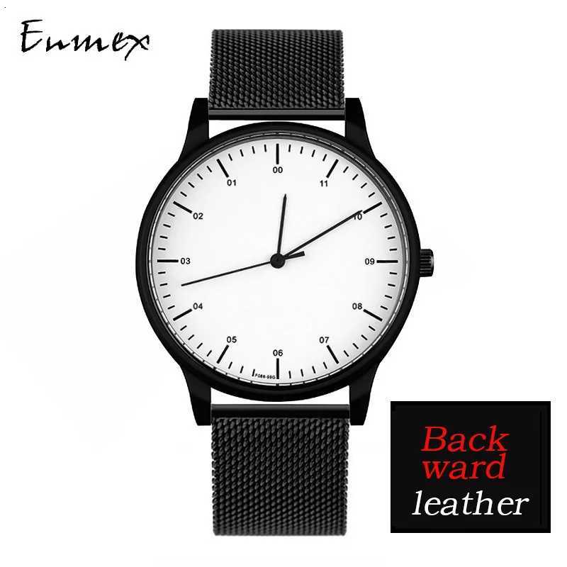 gift Enmex backward wristwatch creative design rrsal time simple styleanticlockwise casual quartz lefthand watch X250904
