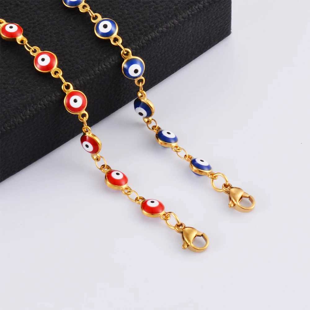 Stainl Steel Bracelets Blue Red Evil Eye Enamel Bead Bracelet For Women Lucky Turkish eye Jewelry GiftsXJ250904