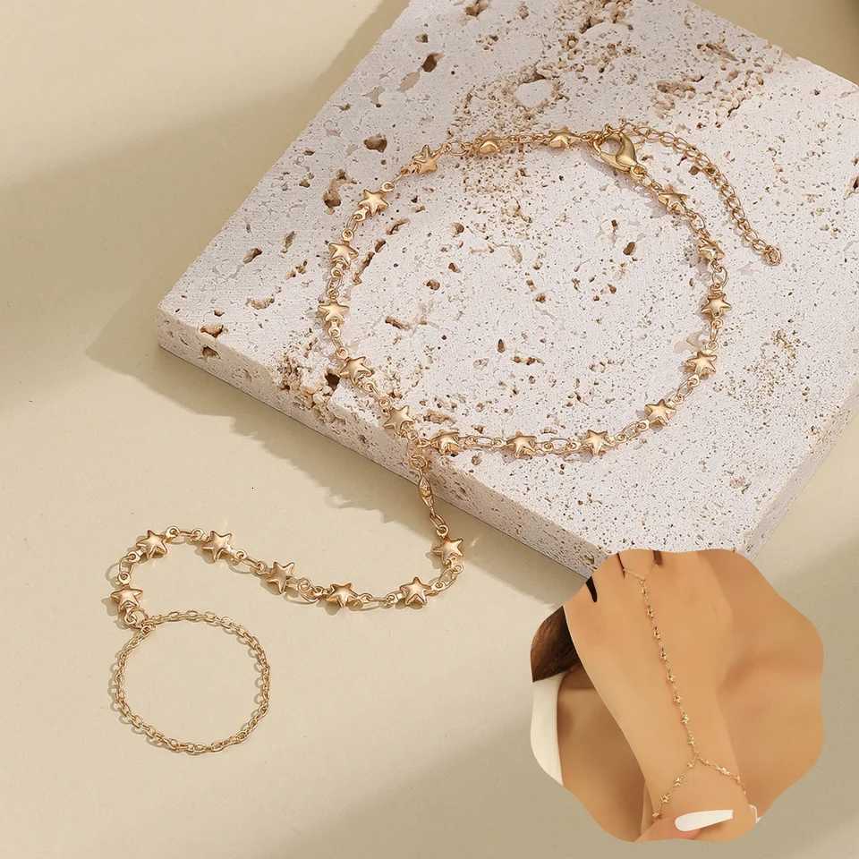Exquisite Star Wrist Bracelet Bohemia Bracelet for Women Tassel Chain Charms Finger Ring La Tren Aesthetic Jewelry Set GiftXJ250904