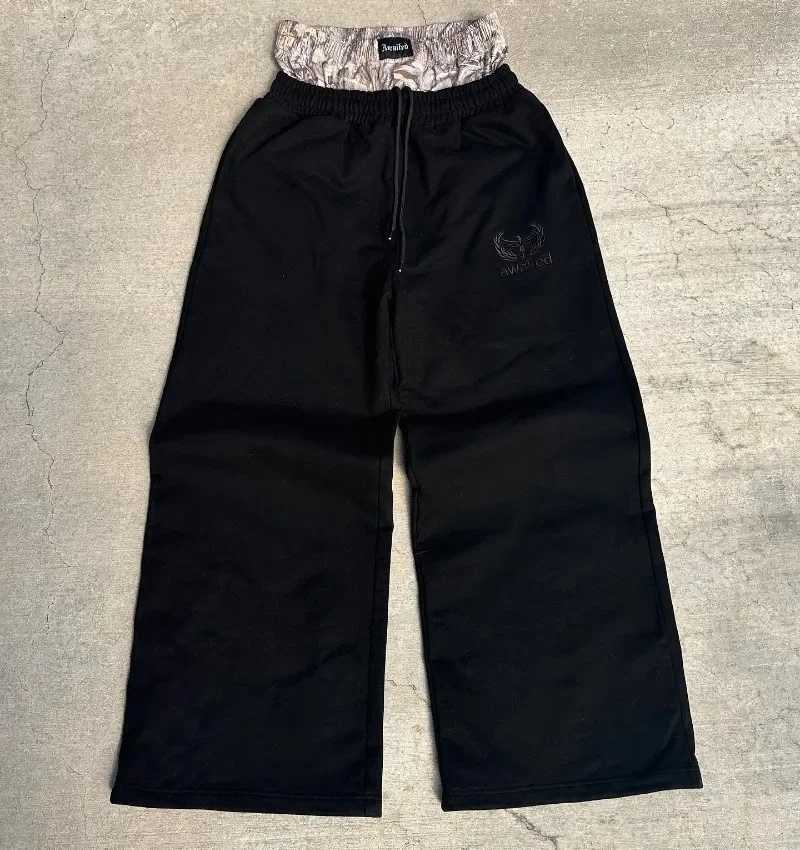 Y2K Harajuku pants camouflage Embroidered double waist high quality sweatpants Hip Hop streetwear High waisted Wide Leg PantsXJ250904