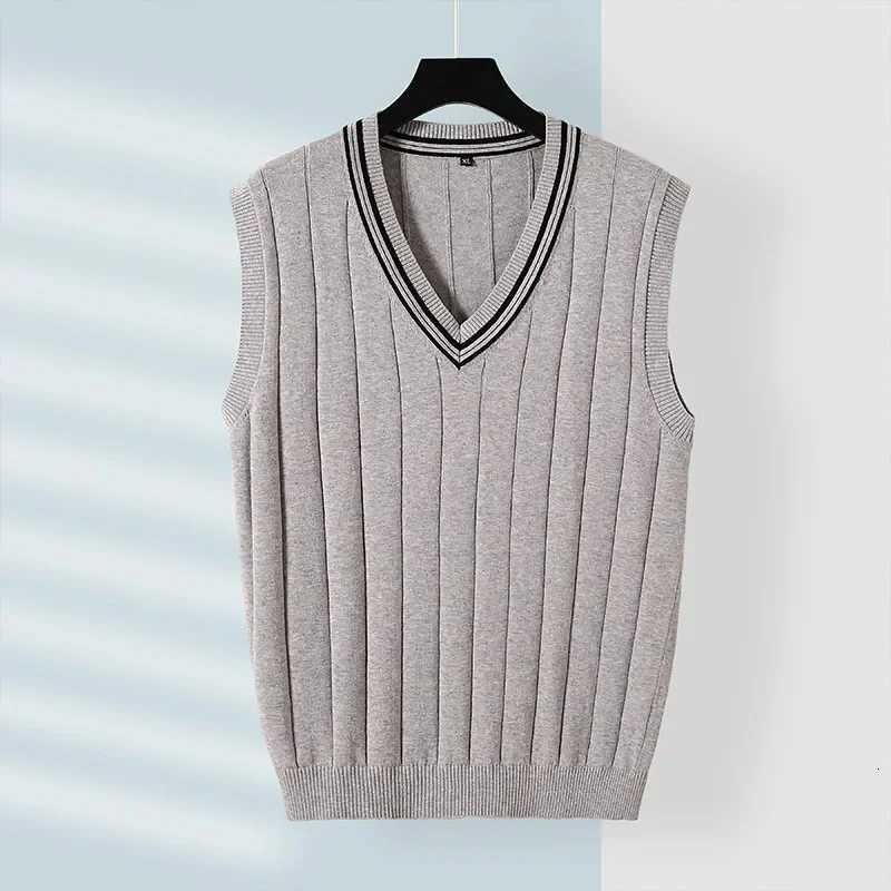 Winter Men Knit Vest Casual Knitted Sweater Cotton Waistcoat vNeck Knitwear Mens Slim Fit Striped Sweater Vest Man ClothingXJ250904