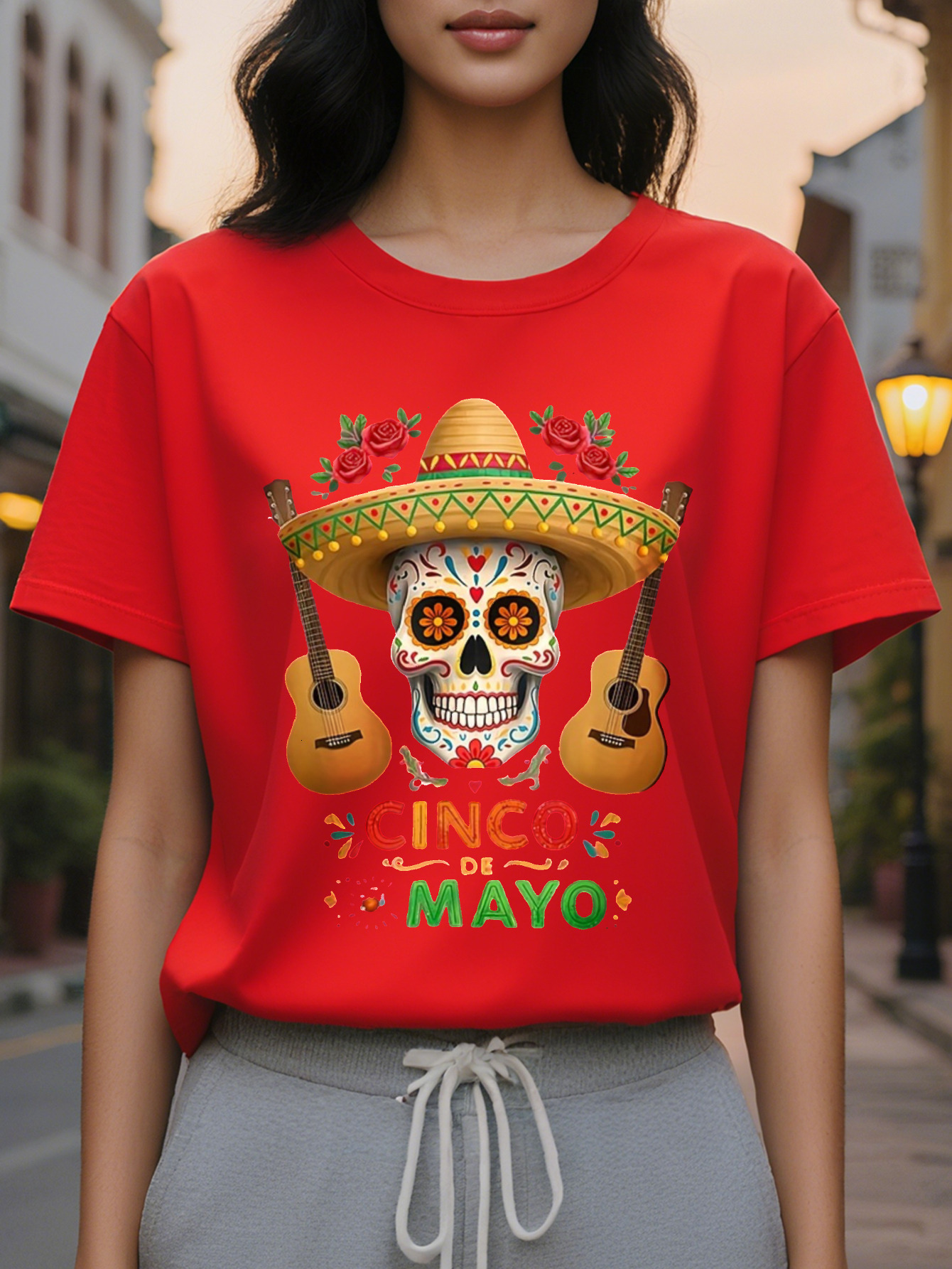 5th of May Distinctive Fashion Printed Round Neck Short Sleeve T-shirt Spring and Summer High-end Sense Slimming