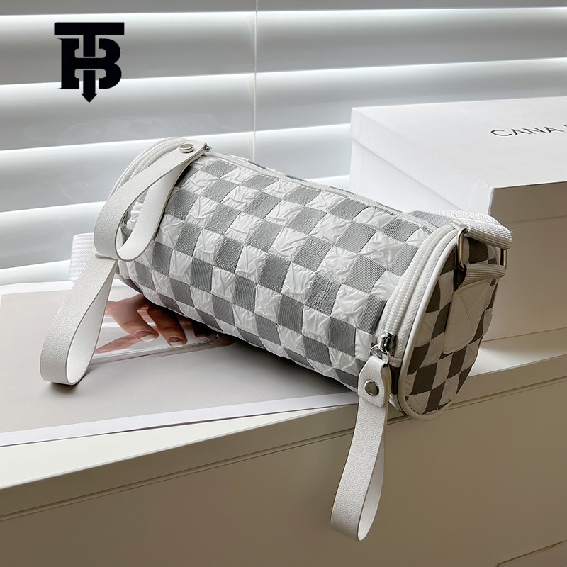 TB BHULAMTE 2025 New Women's Single Shoulder Bag Trendy Fashion Crossbody Phone Bag Checkerboard Designer s bag Wide Strap Cylinder Bag for Women