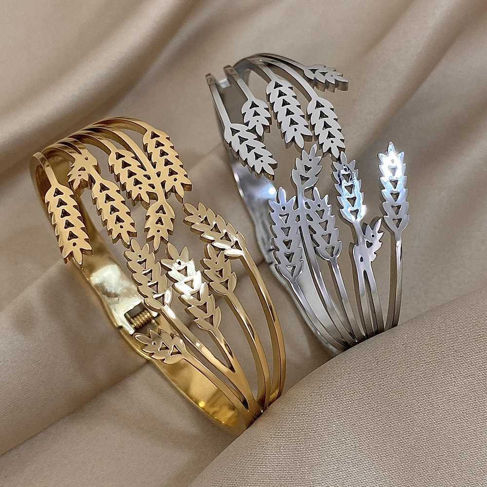 316L Stainless Steel Bracelet for Women Unique Multilayer Ears of Wheat Gold Silver Color Chunky Cuff Bangles Waterproof Jewelry Y250904