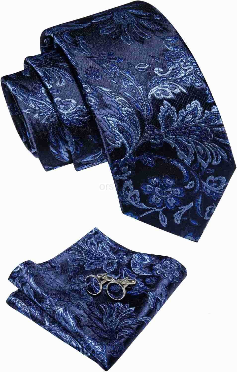 Tie Sets Floral Necktie Handkerchief Cufflinks Set Silk Woven Ties Business Wedding PartyW250904