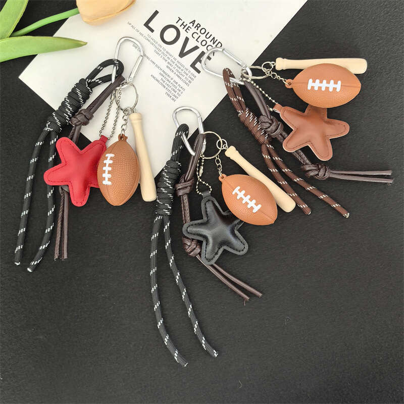 2025 Mini Simulation Basketball Football Sports Keychain Pendant Bag Charm Accessories Fan Gift Black Coffee Red Star