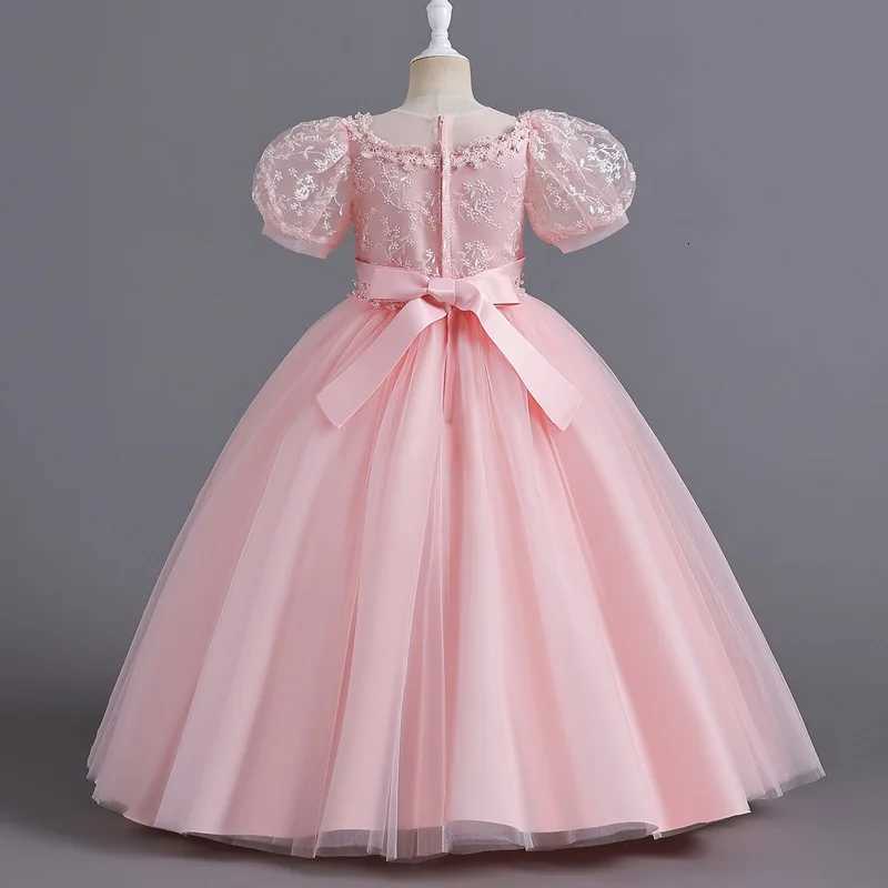 8901 Childrens Dress for Girls 4-12 years old Princess Sequin Bubble Sleeve Long Mesh Flower Girl Wedding Little Summer Z250904