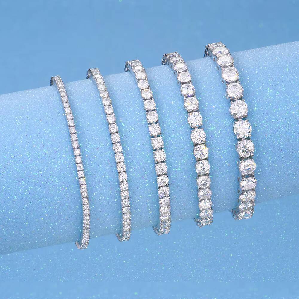 Wholesale 925 Sterling Silver Moissanite Tennis Chain Bracelet 2mm6mm Fashion for Women and Men Daily Wear