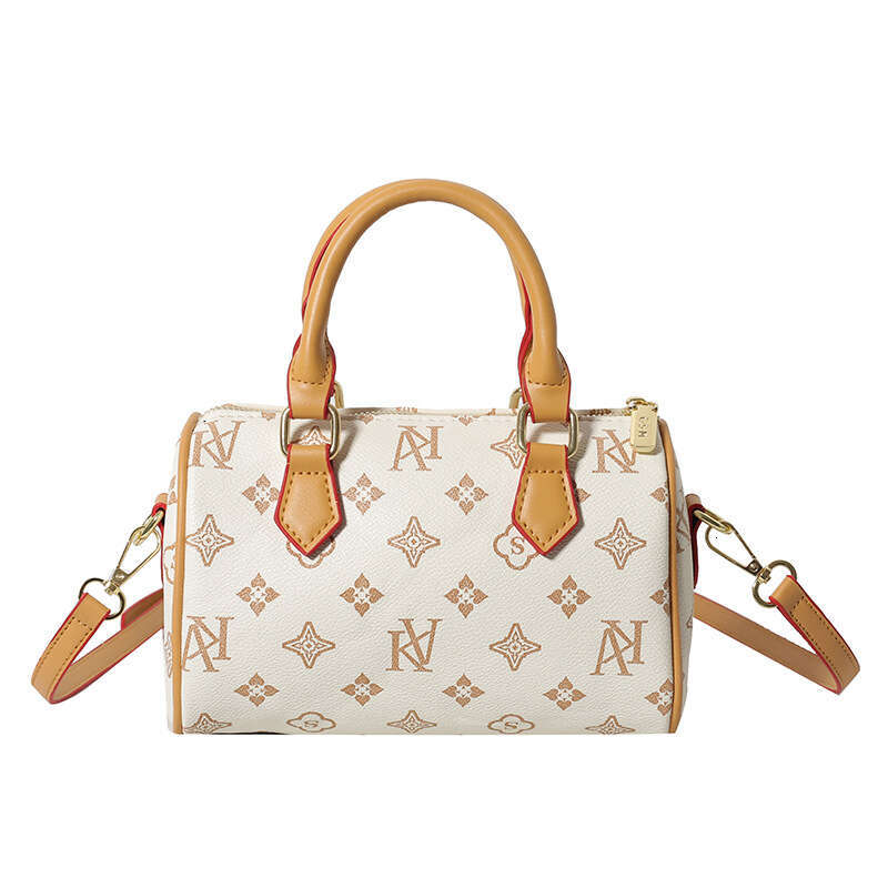 DHEssentials 2025 Spring Boston Bag - Women's Small Pillow Shape, Vintage Print, Multi-Carry (Handheld/Shoulder/Crossbody), Minimalist Style