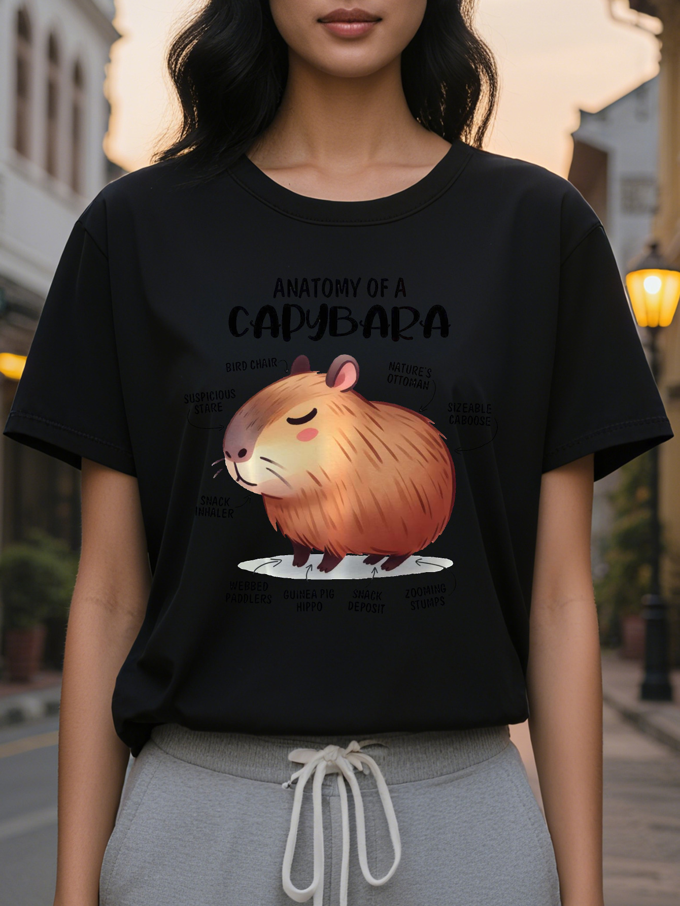 100% Cotton Ladies White Anatomical Pattern Short Sleeve T-Shirt Humorous Animal Design Round Neck Top Medium Elastic