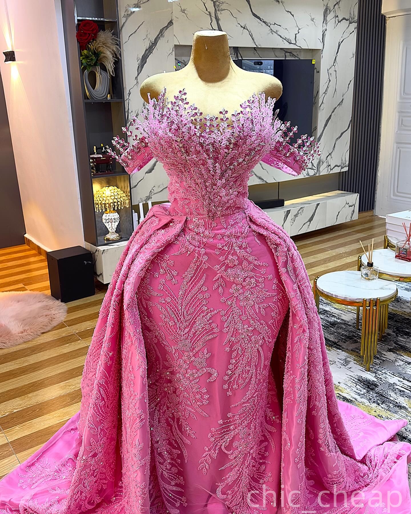 Aso Ebi Mermaid Pink Prom Dresses 2025 Crystals Detachable Train Evening Formal Party Second Birthday Engagement Gowns Plus Size Dress For Special Occ