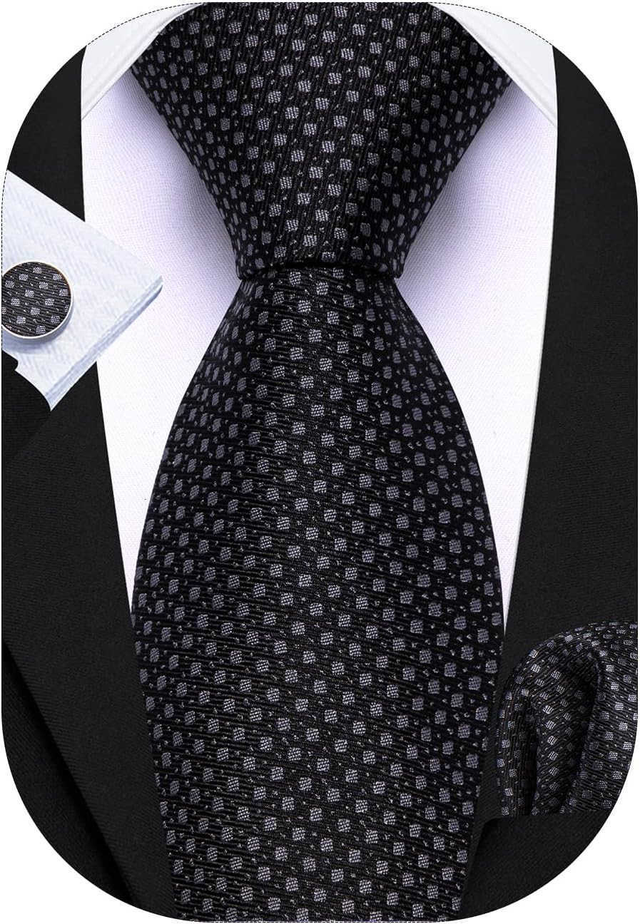 Ties for Men Silk Tie Sets Polka Dot Woven Necktie Pocket Square Cufflinks Business WeddingW250904