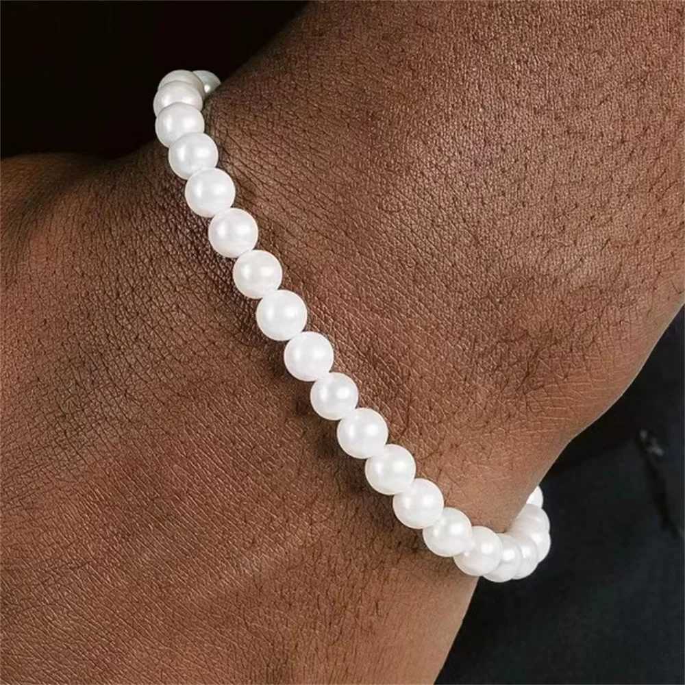 Simple Retro Imitation Pearls Bracelet For Women Stretch Acrylic Bead Men Bracelet Fashion Party Jewelry Pearl Wristband Gift W250904
