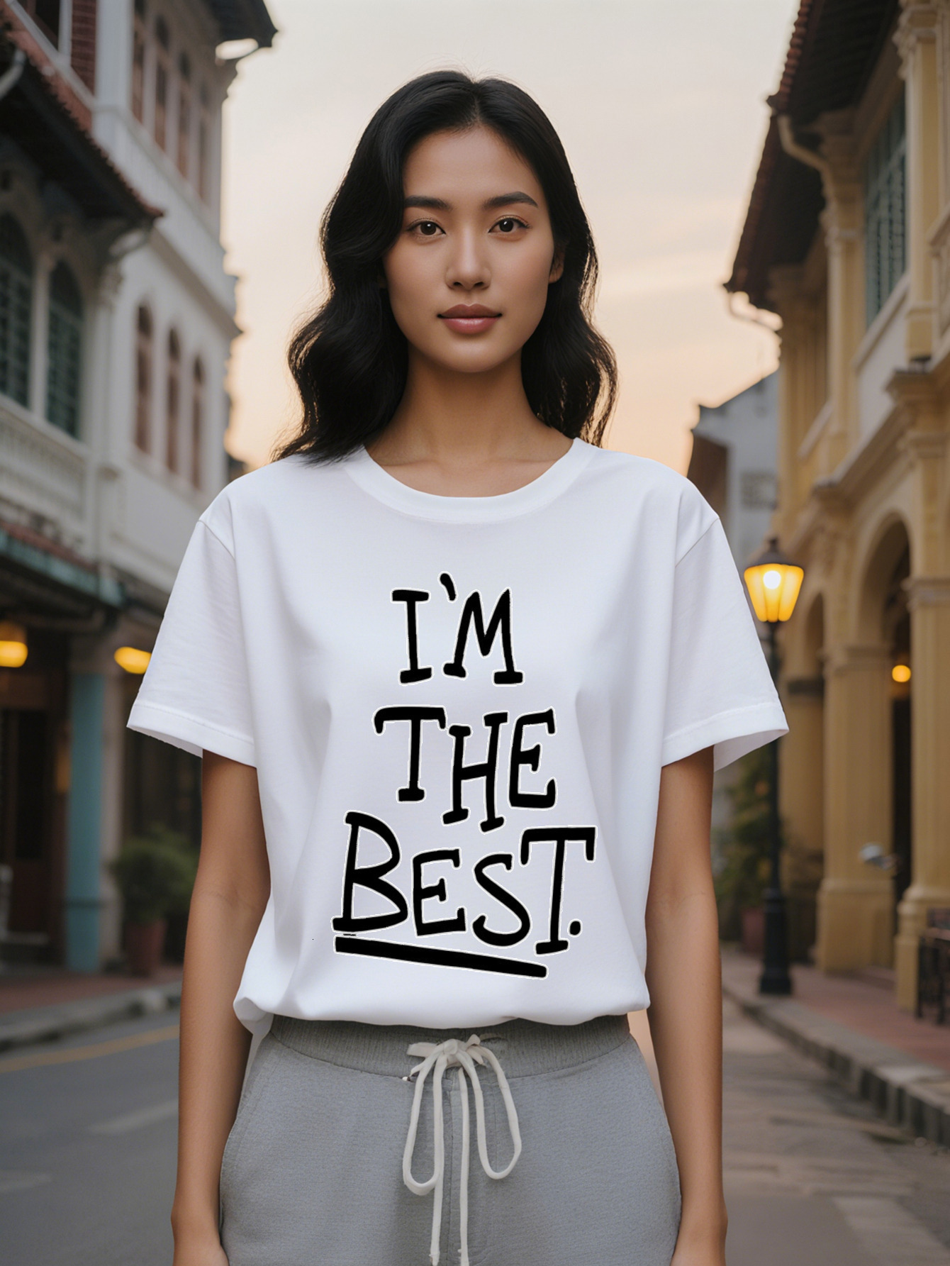 Lady I'm the Best Black T-Shirt Crew Neck Short Sleeve with Letter Print Perfect Gift for Him Casual Summer Wear