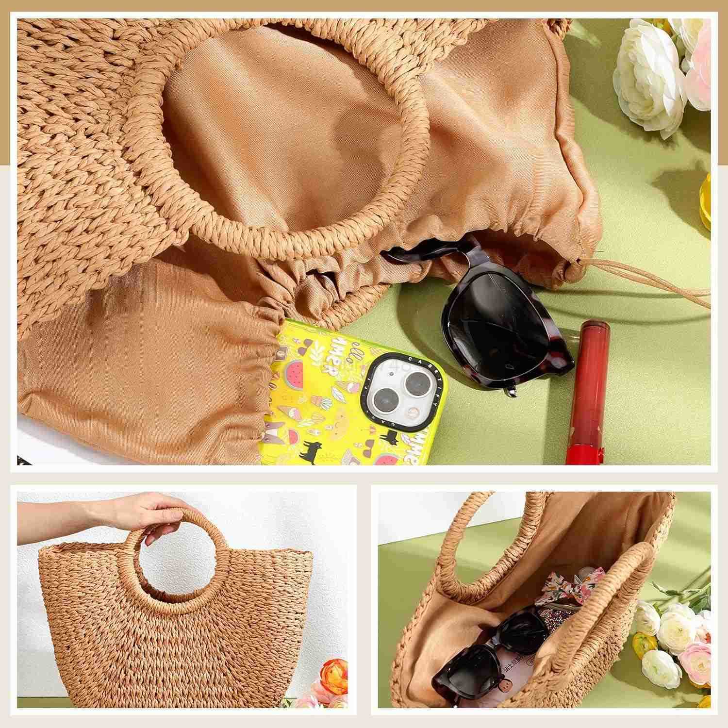 Frienda Straw Tote Bag Summer Beach Bag Handmade Straw Rattan Woven Handbag for Women Travel M250904
