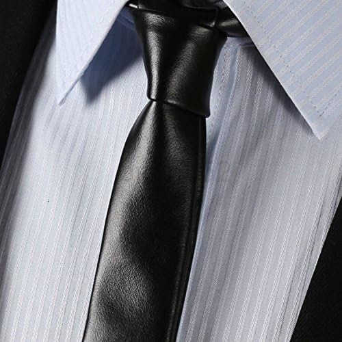 Mens Skinny Tie Handmade PU Leather Black Narrow NecktieW250904