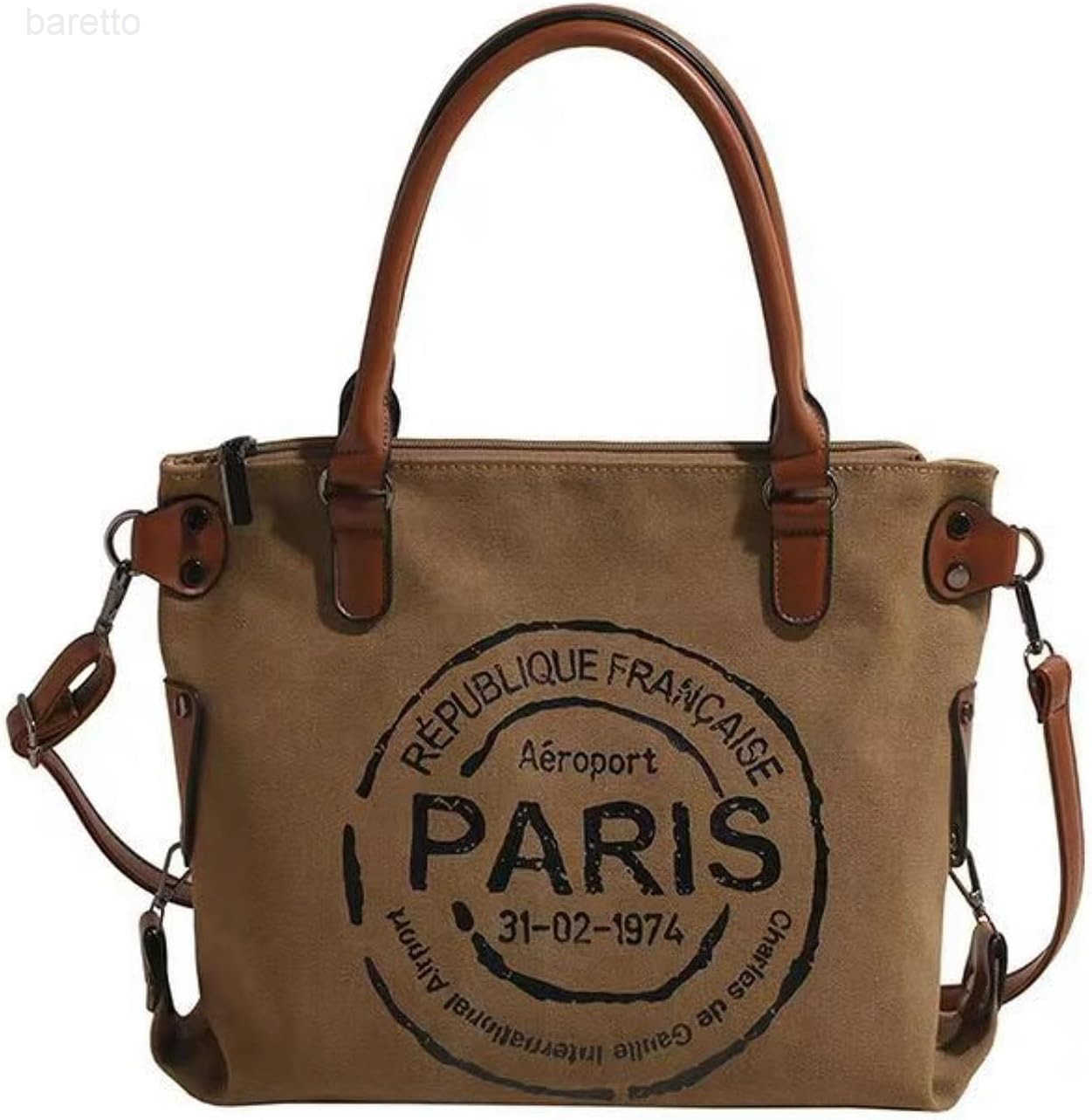 Women Vintage Paris Lightweight Canvas Tote Crossbody Bag with Zipper for Work M250904