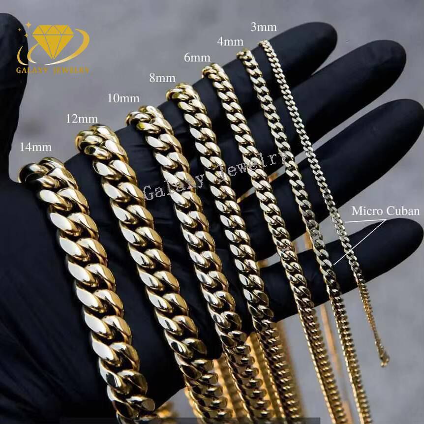 18k Gold Plated 6mm20mm Vvs Moissanite Clasp Luxury 925 Sterling Silver Hip Hop Diamond Cuban Link Plain Chain