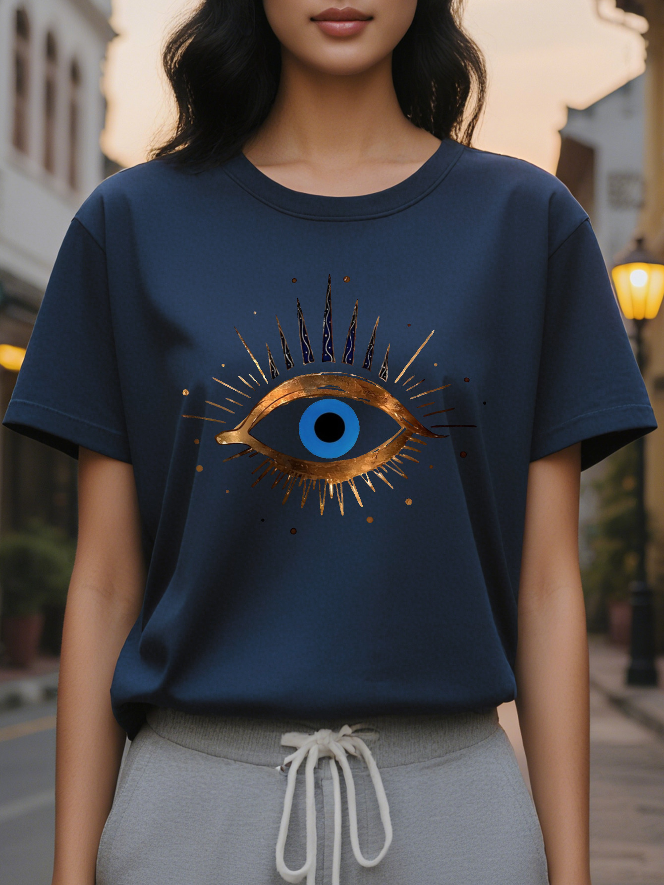 Graphic print T-shirt, short sleeve, round neck, casual top for summer and spring women's clothing