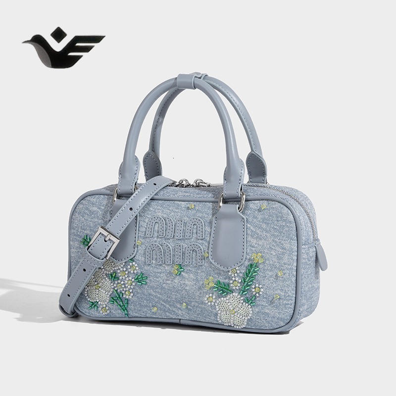 Feiyan Free Shipping New Designer Bag Luxury Shopping Bag Trendy Embroidered Denim Tote Bag For Women New Handbag Fashionable High-end Shoulder Crossb