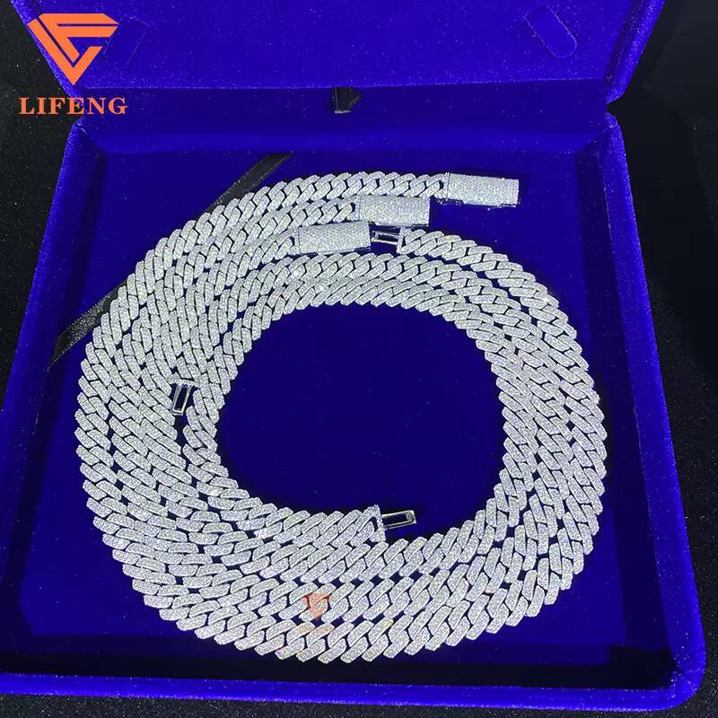 Lifeng Jewelry 10mm 2rows Moissanite Chain VVS Moissanite Diamond Cuban Link Chain Ice Out Hiphop 925 Silver Cuban Link Necklace