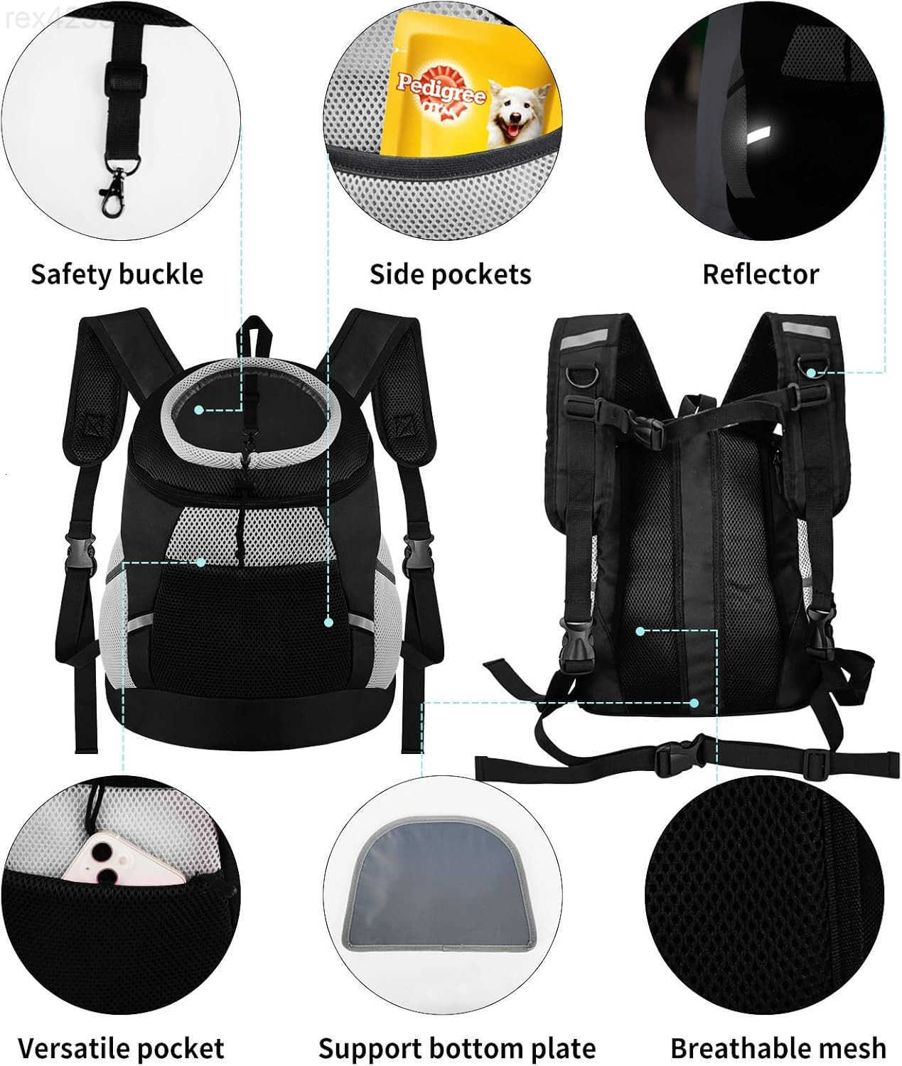 Dog Backpack Carrier Front Chest Carrier for Cat Small Dogs Pet Carrying Bag for Travel Hiking Cycling Outdoor Black S Suggested Pet Height 710 in 26 