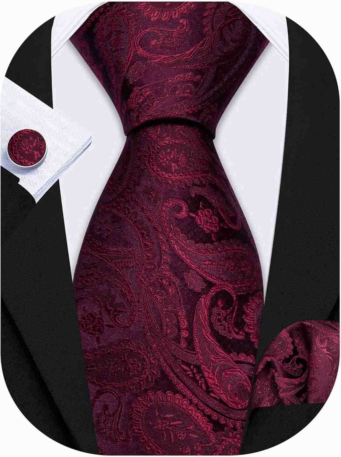 Men Tie Set Paisley Silk Necktie Pocket Square Cufflinks Formal Wedding Business PartyW250904